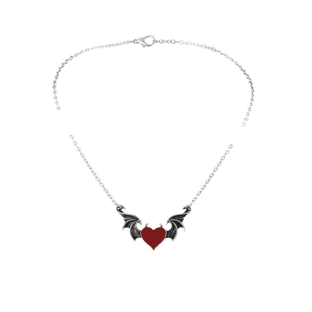Gothic Black/Red Heart Wing Necklace Jewelry