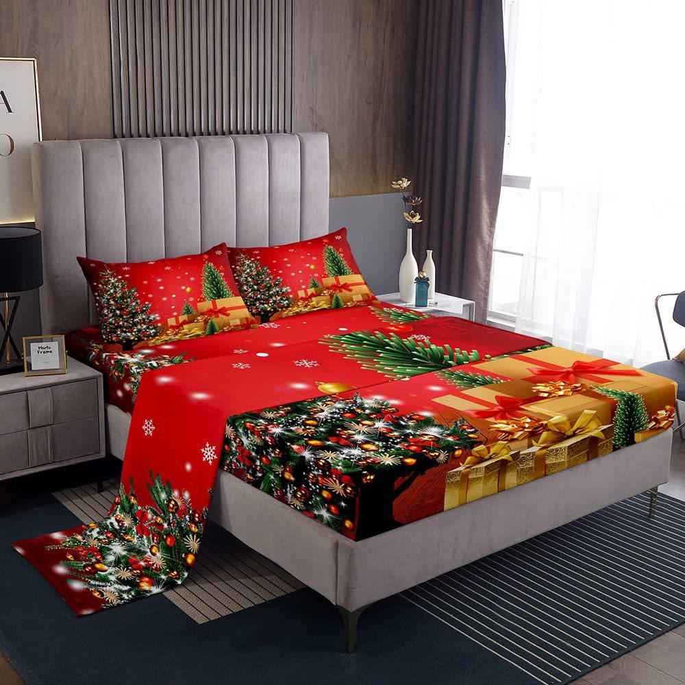 Weihnachtsmotiv Matratze Vier-teiliges Bettwäscheset Schlafzimmer Wohnheim Bettwäsche Dekoration