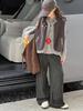2026 Spring/Autumn Girls' Stylish Casual Vest Set: Plush Vest & Plaid Pants Three-Piece for Middle and Older Children
