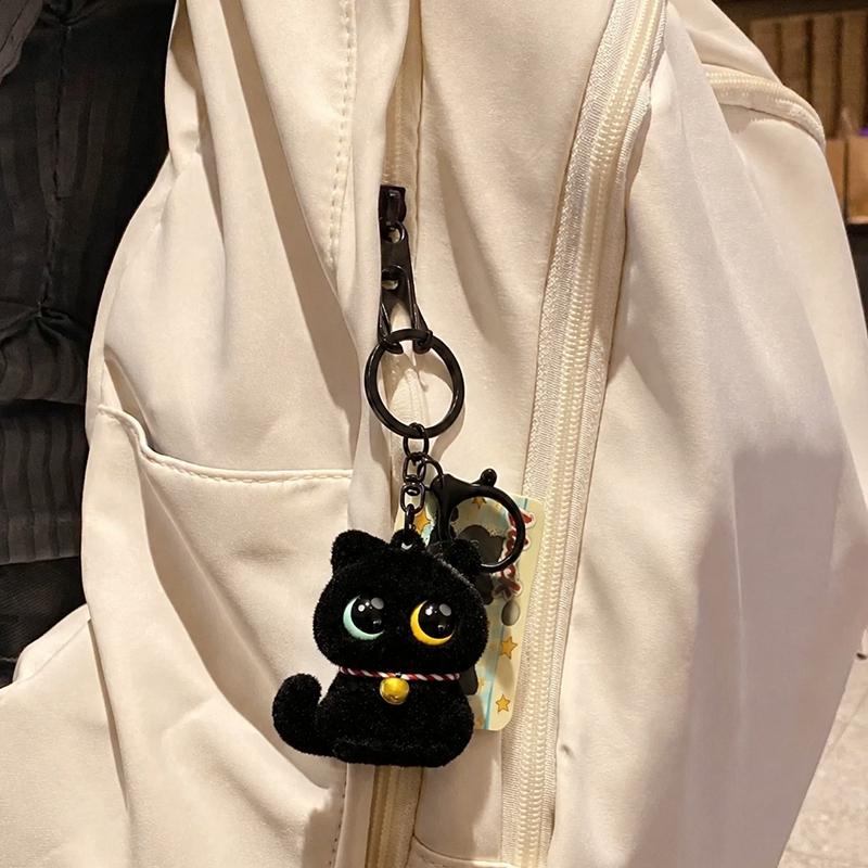 Halloween Plush Keychains Cute Black Cat Plush Keychains Keyrings for Backpack Bag Charms Kawaii Cat Key Chains Party Favors