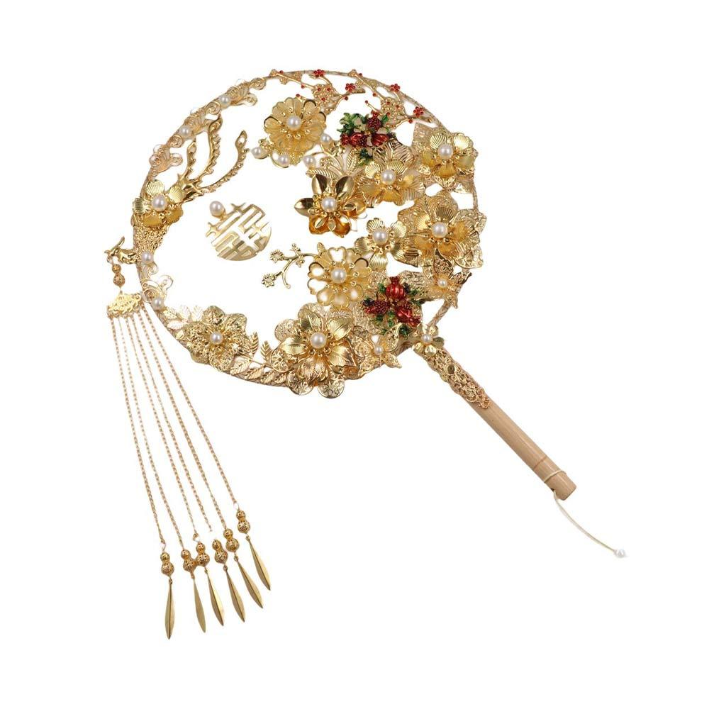 Decorative Tassels Phoenix Ancient Style Embroidery Fan Bridal Group Fan Hand Bouquets Chinese Fan