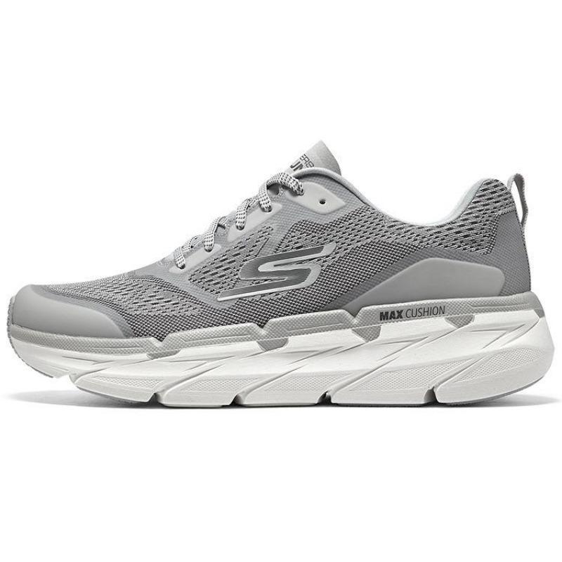 Skechers Max Cushioning Star Stride Series Men Shock Absorbing Rebound Synthetic Leather Wear Resistant Low Running Shoes Light Gray 54450-LTGY 43.5