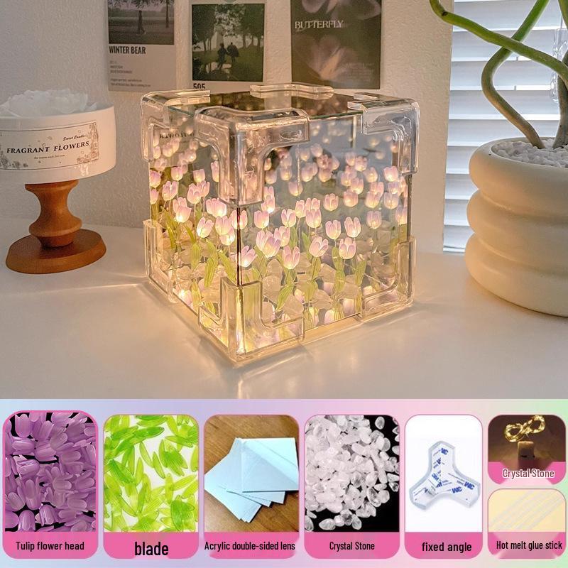 

Tulip Night Light: Handmade DIY 3D Flower Cube Gift for Girlfriend, Couple, or Best Friend