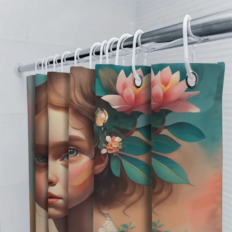 Charming Girl With Flowers Waterproof Shower Curtain