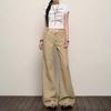 Women's Low Rise Flare Jeans Loose Fit Vintage Washed Non Stretch Khaki Wide Leg Denim Trousers