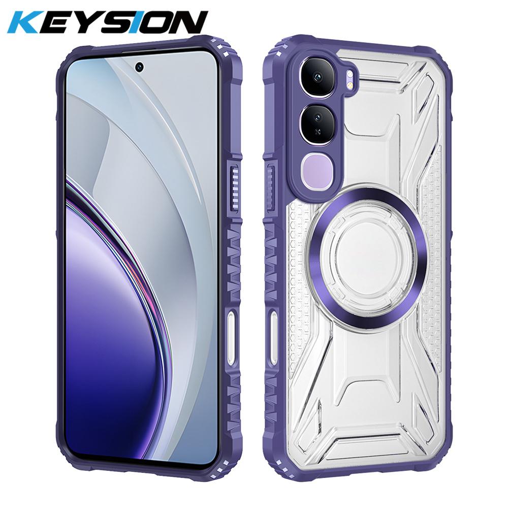 

KEYSION Transparent Magnetic Case for VIVO V40 Lite Silicone+PC Heavy Duty Shockproof Phone Cover for VIVO Y200 5G for VIVO Y200 5G фиолетовый