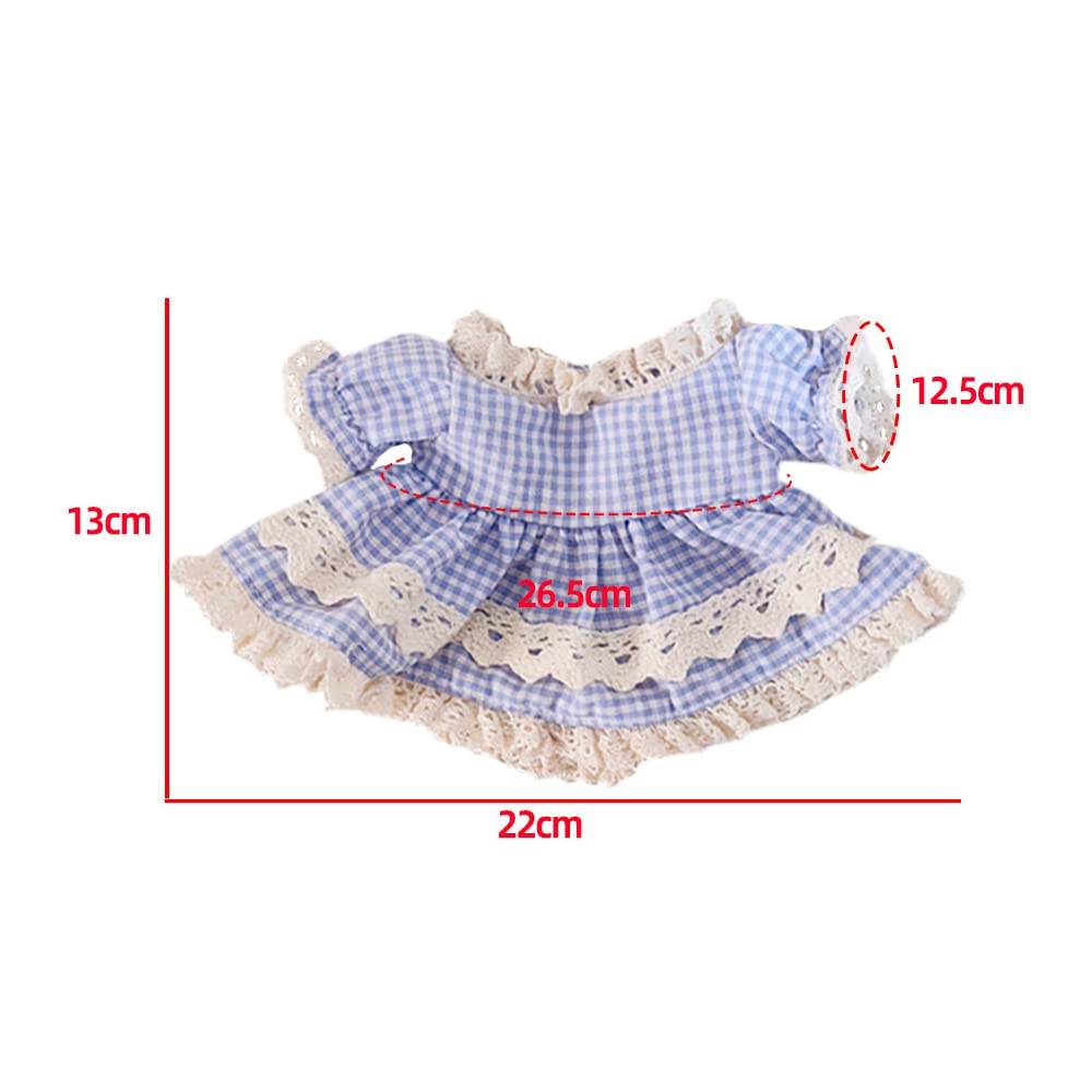 Niannyyhouse 20cm Plush Clothes Checkered Maid Outfit Headwear Apron Dress Dress-Up Cotton Doll Accessories (Pink)