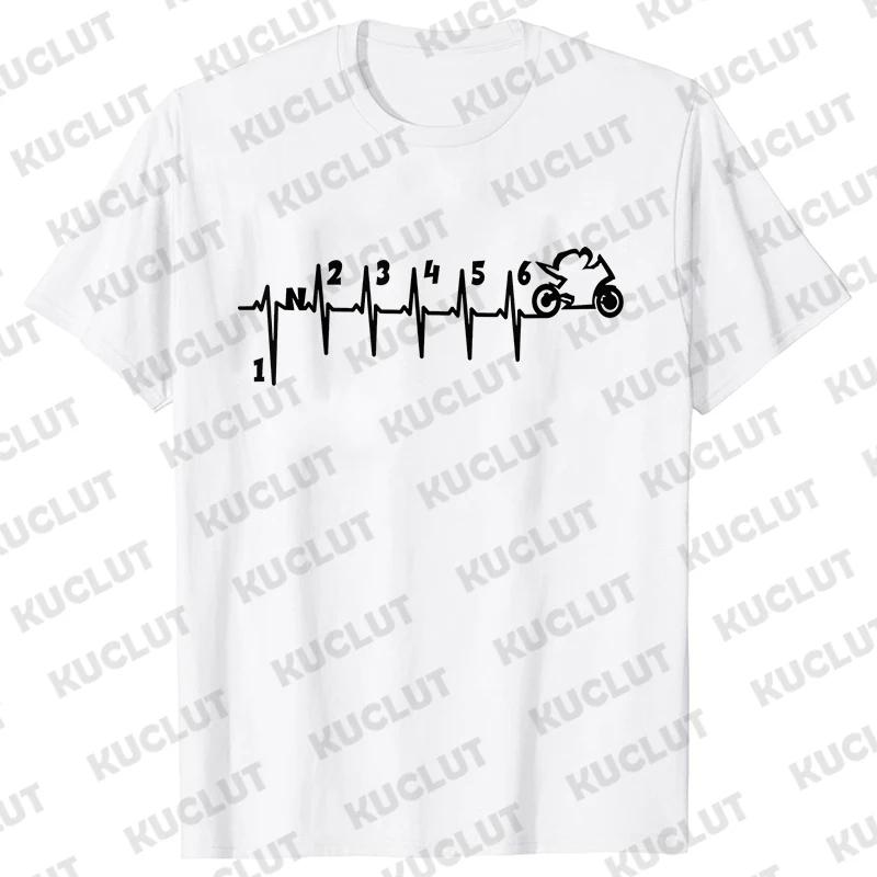 Casual Men T-Shirt Short Sleeve T-Shirt 1N23456 Motorcycle Gear Shift Heartbeat Biker Print Tops Men Clothing Fashion T-Shirt