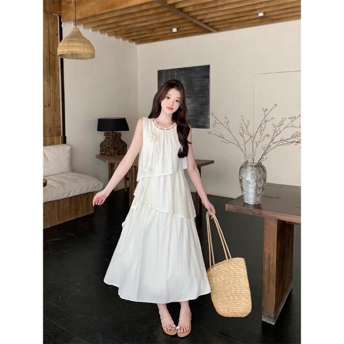 Beautiful holiday style dress girl summer atmosphere dating sweet skirt loose and thin sleeveless vest skirt S