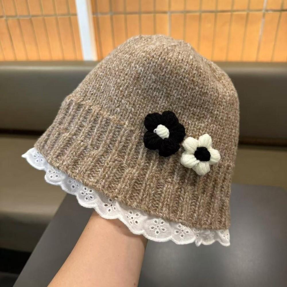 Knitted Flower Knitted Hat Lace Ruffle Toddler Fisherman Hat New Lace Ruffle Hat  Autumn Winter
