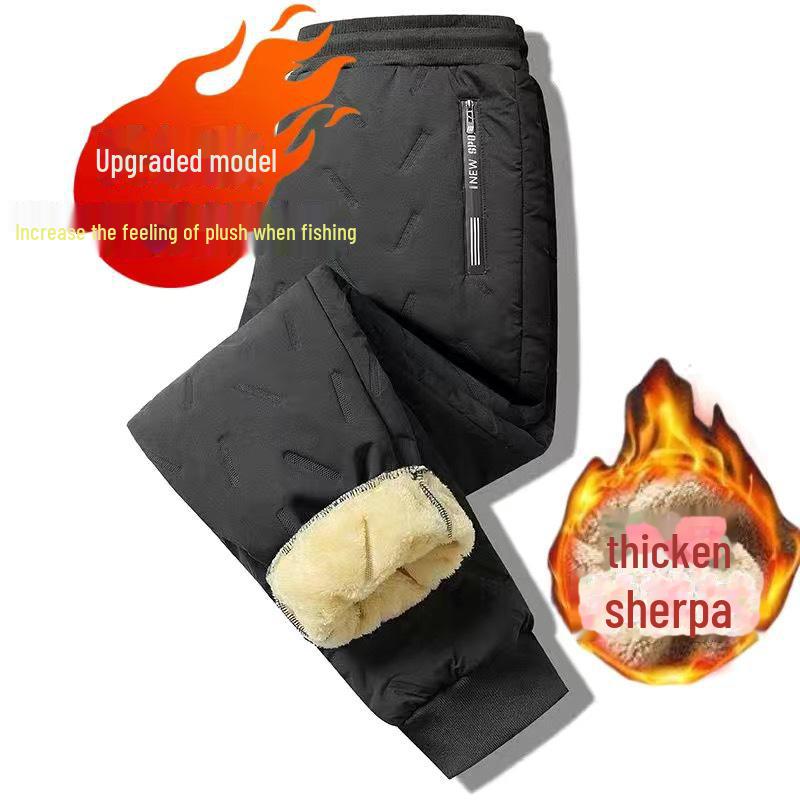 Men's Ultrasonic Lambskin Winter Casual Pants: Waterproof, Windproof, Velvet-Lined, Cold-Resistant, Plus-Size.