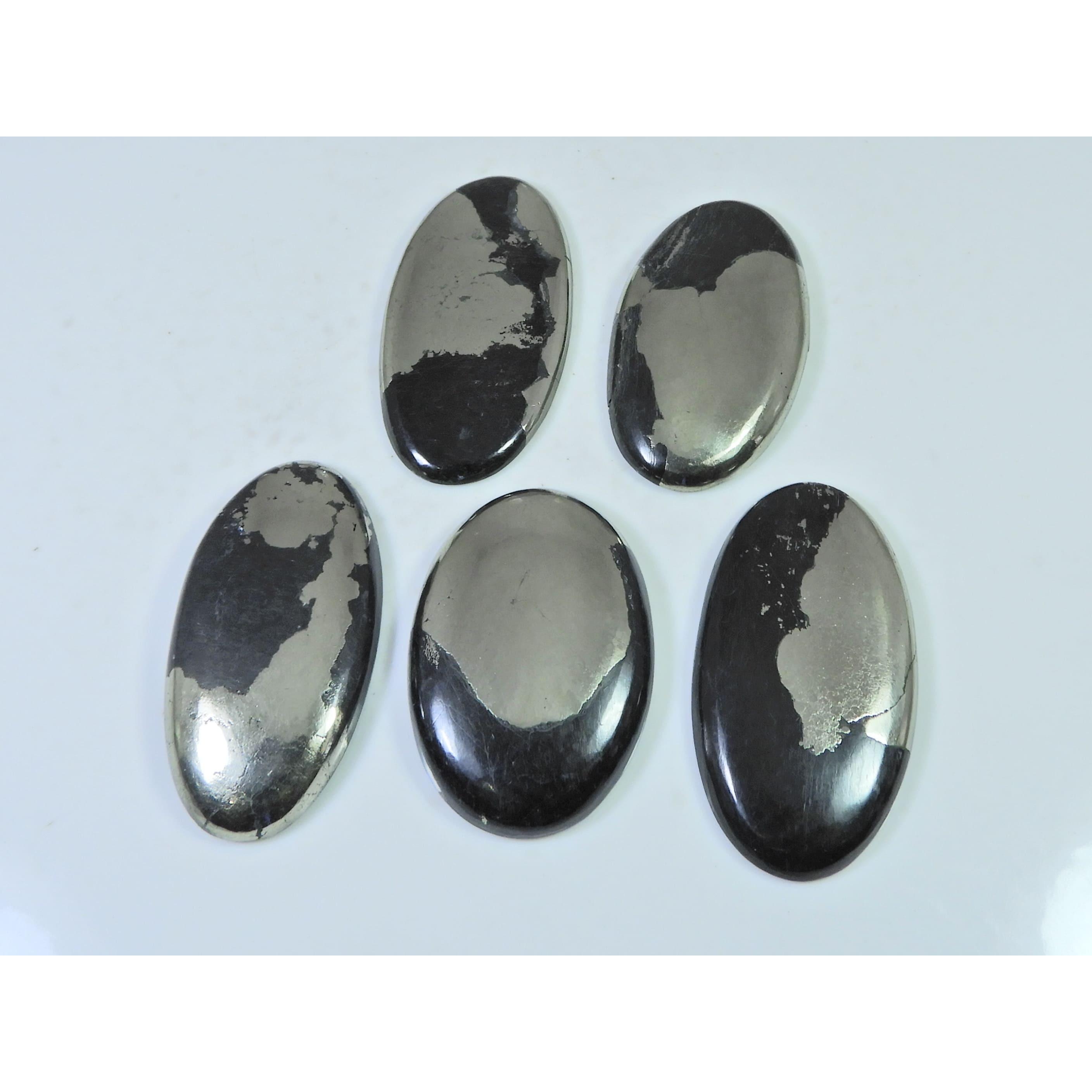 370Cts. Natural Apache Gold Pyrite Oval Cabochon Loose Gemstone 05 Pcs Lot C-1273
