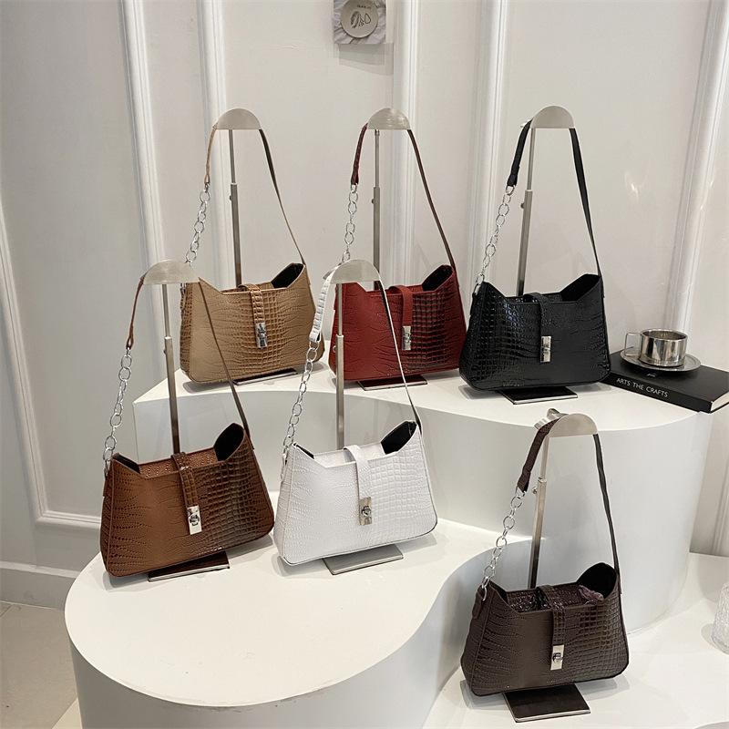 2025 Spring and Summer New Women's Fashion Retro Crocodile Pattern Texture Handbag European and American Trend Shoulder Bag Underarm Bag