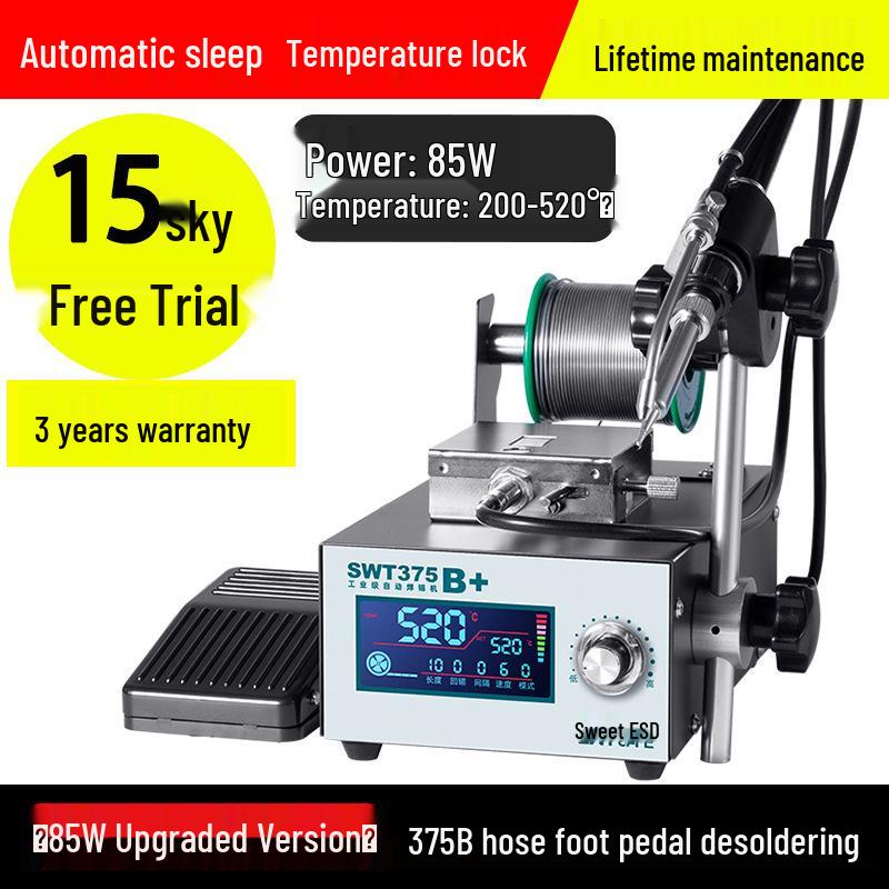 Industrial Grade Automatic Soldering Machine SWT375 with Foot Pedal, High Power Electric Iron, Hand Press Solder Dispensing.