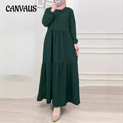 Muslim Women's Plus Size Ruffle Dress Bubble Sleeve Sweetheart Dress Dubai Turkish Sundresses