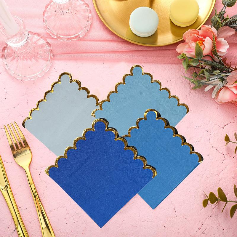 100 Pack Scalloped Cocktail Napkins With Gold Foil Accents Beverage Napkins Scalloped Disposable Paper Napkins For Wedding