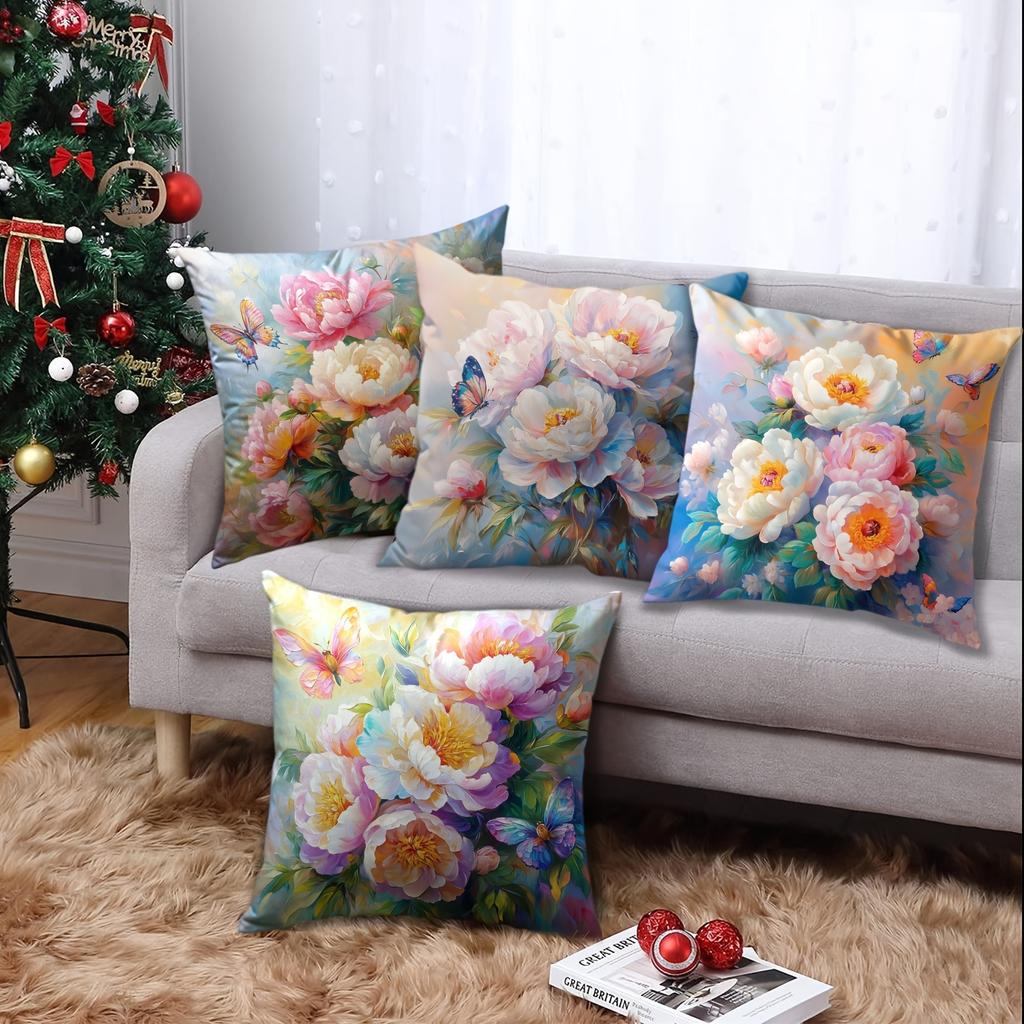 Spring Flowers, Butterfly and Flower pillowcaseSuitable for Sofa Car Bedroom Decorative Cushion Cover Pillow Cover