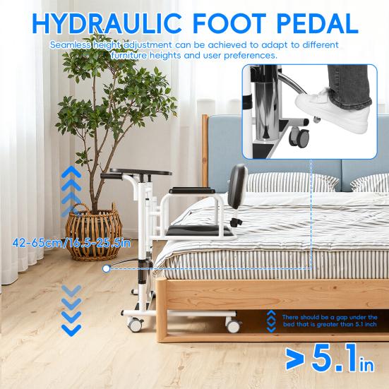 Patientenlifter Transferstuhl, 5-in-1 Patientenlifter Rollstuhl mit 180 Grad geteiltem Sitz, Höhenverstellbarer Lifter Transferstuhl für Zuhause Senioren Ältere