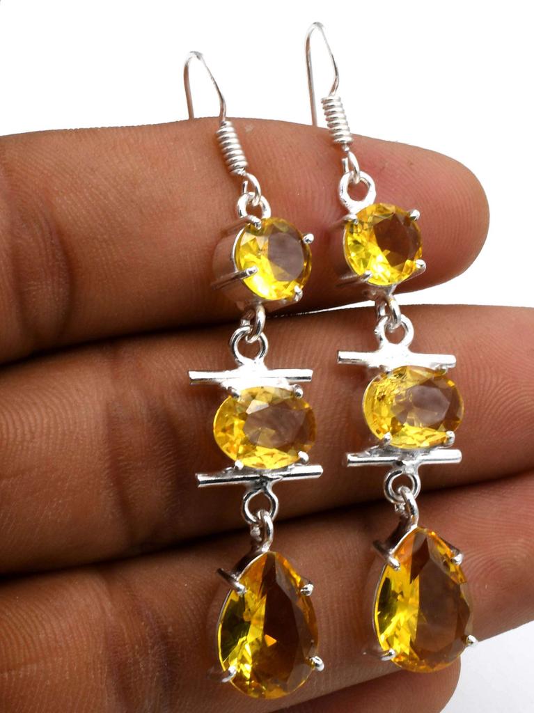 Citrine Gemstone Ethnic Handmade Drop Dengle Earring Jewelry ER 260