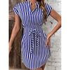Fashion Short Sleeve Summer Striped Dress V Neck Elegant Slim Fit Elegant Short Party Dresses Casual Lace-up Sweet Street Wear Clothing