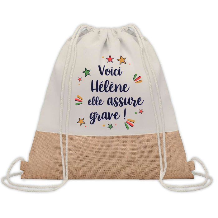 Sac cabas - PLANETEE - Hélène elle assure grave ! - Jute naturel - Imprimé en France - Grande contenance
