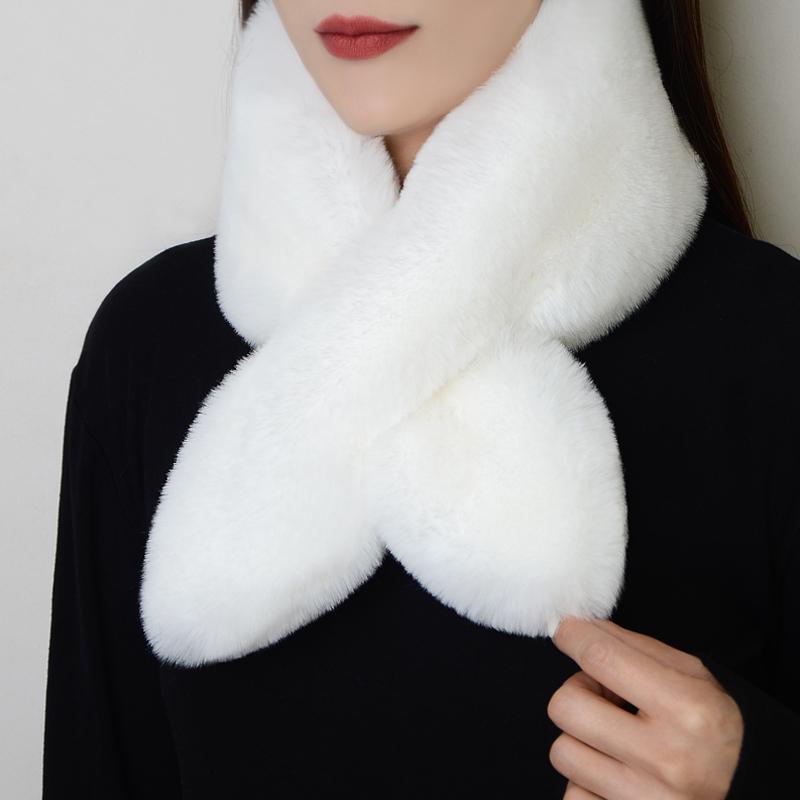 Unisex Winter Scarf: Thick, Warm, Imitation Rex Rabbit Fur, Versatile Plush Cross Design for Neck Protection