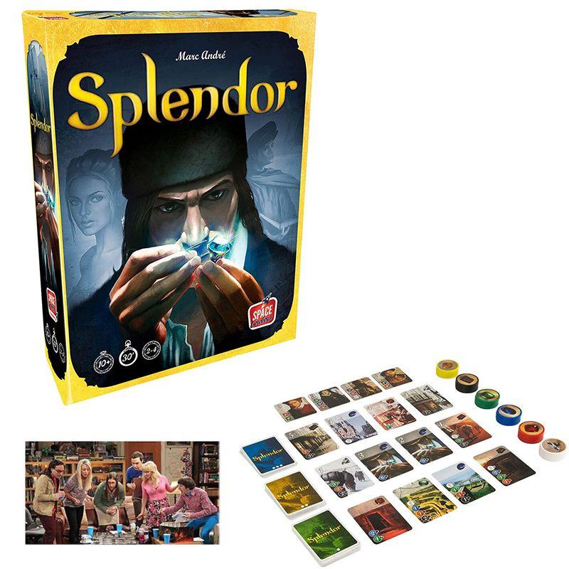 Splendor bordspel, volledige Engelse versie, doos voor thuisfeestjes met verzamelkaarten.