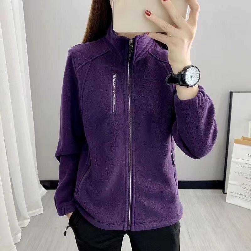 Autumn and Winter Fleece Jacket Women's Casual Fleece Jacket Stand Collar Thick Cardigan Sports Outdoor Warm Hoodie Jacket