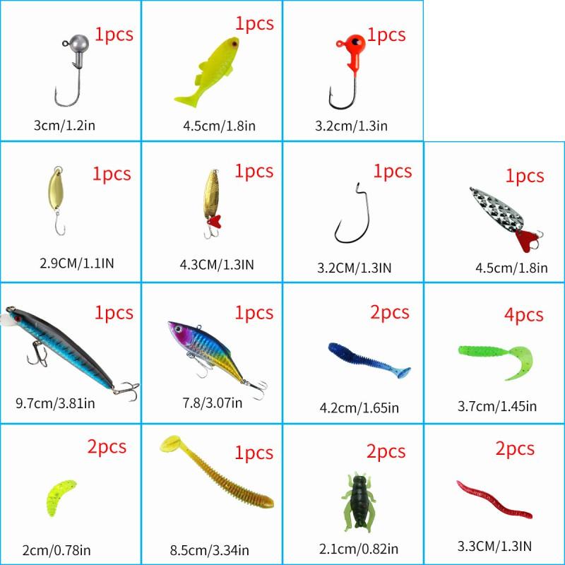 Fishing Lure Set Artificial Baits Minnow Spoon Soft Worms Hooks Freshwater Saltwater