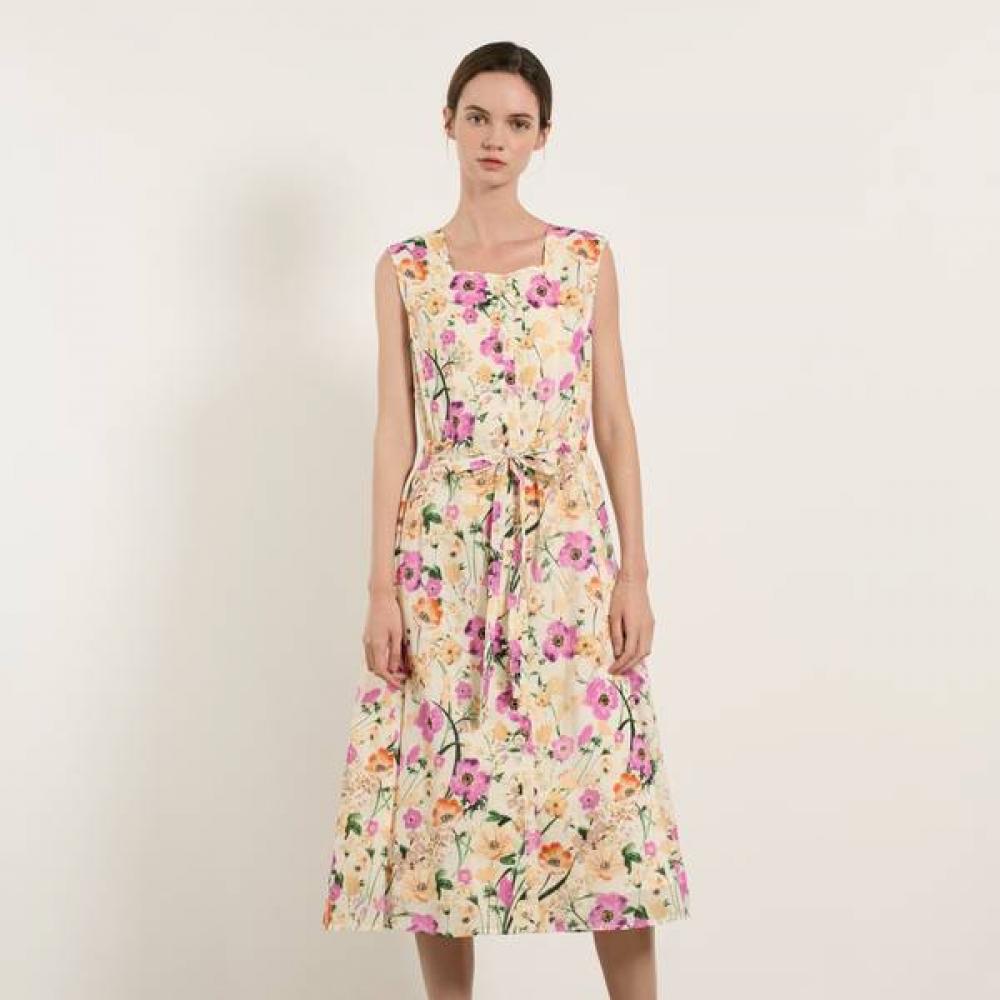 

Bcbg Floral Print Ribbon Dress B5m5o635 ivory (13)/77