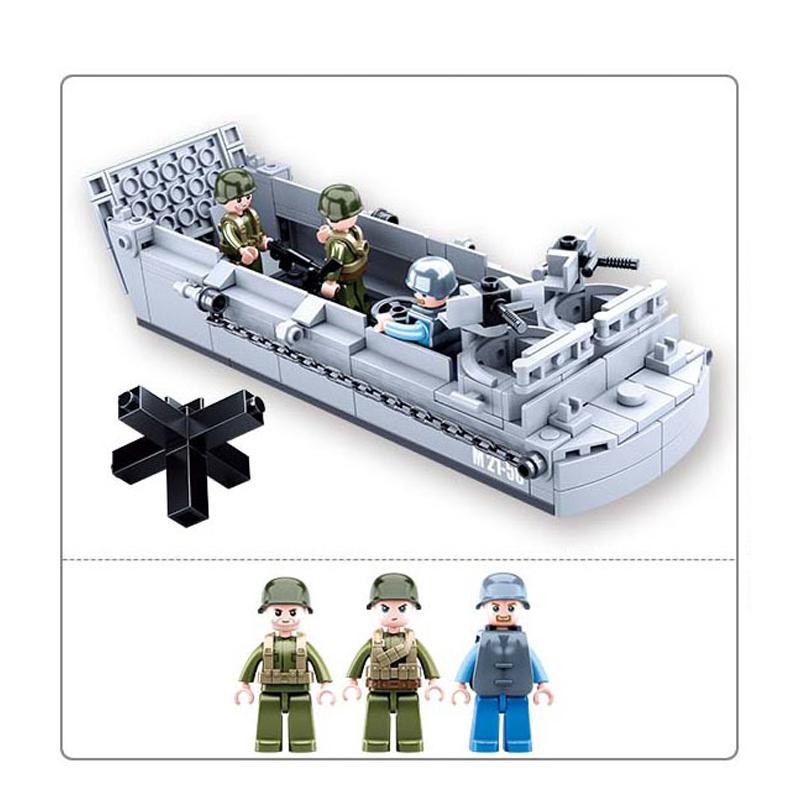 SLUBAN WW II Esercito USA Higgins Landing Craft Nave da Guerra Blocchi da Costruzione Barca Armata Marina Seconda Guerra Mondiale Moc Bricks Modello Classico Giocattolo
