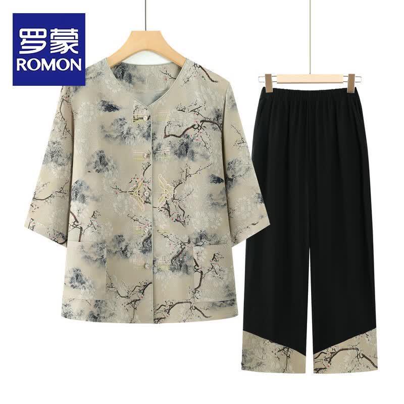 

ROMON Women s Plus Size Summer Two-Piece Outfit for Mothers 3XL