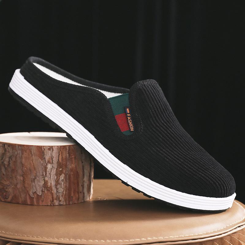 Мужские тканевые тапочки с нескользящим круглым носком без каблука дышащие простые мужские туфли универсальные домашние тапочки на все времена года 36 чёрный 2456₽