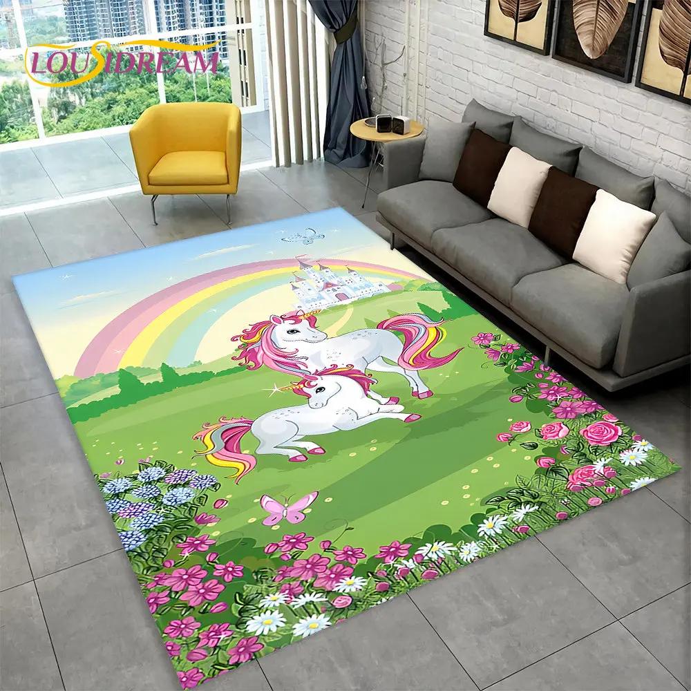 Tapis de sol antidérapant en forme de licorne 3D pour salon, chambre d'enfant, canapé, paillasson