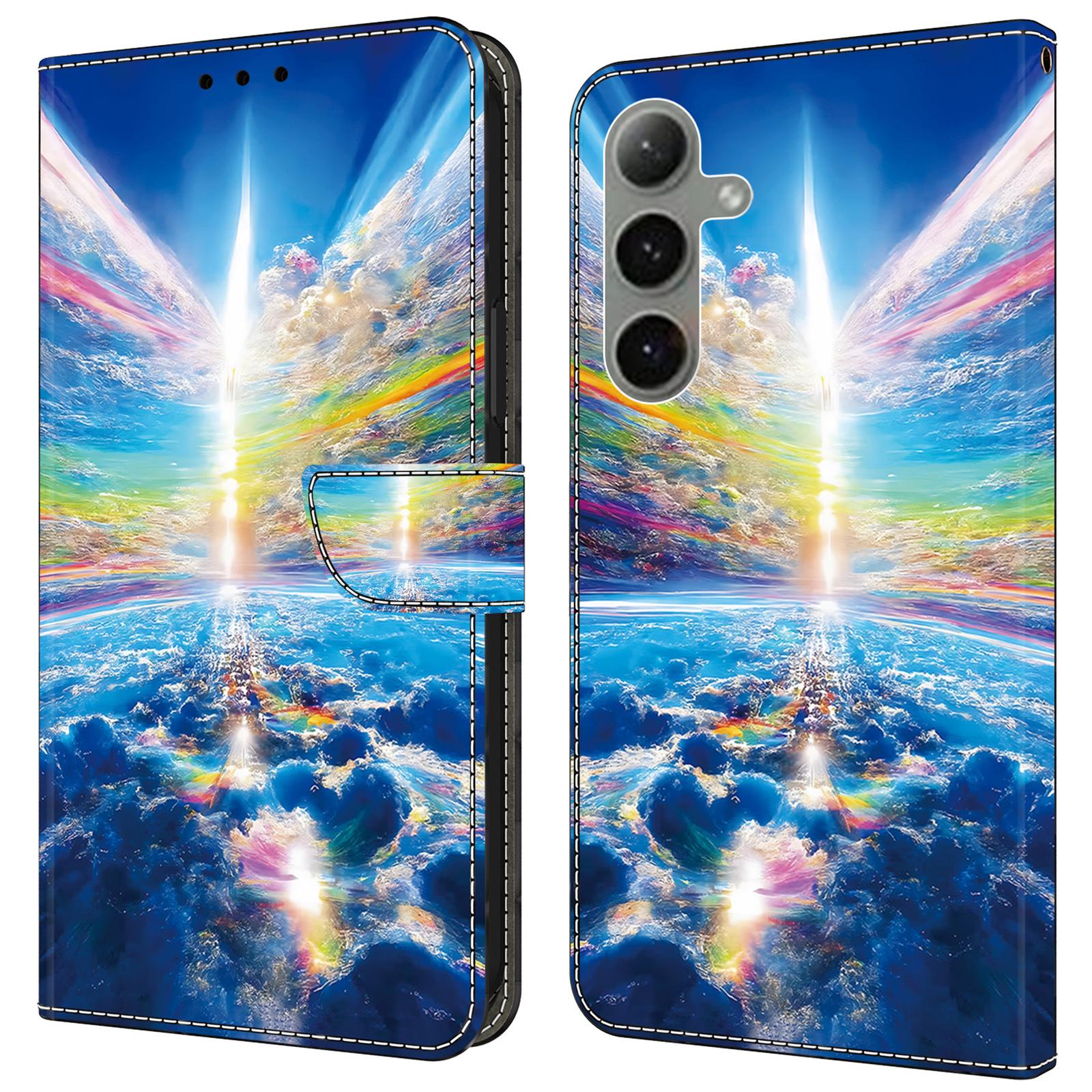 

For Samsung Galaxy S24 FE Case Pattern Printed Protective Leather Flip Phone Case Colorful Sky