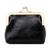 Retro Leather Mini Coin Purse with Gold Clip - Large Capacity
