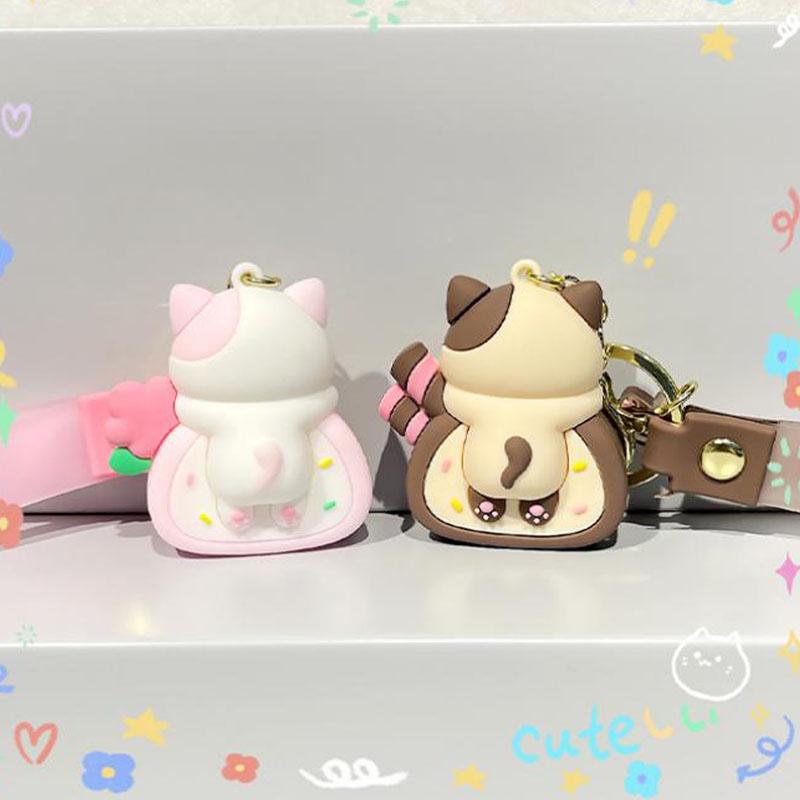 Kawaii Cat Keychain Cute Cartoon Keyring Pvc Cake Roll Key Accessories Bag Decorat Anime Key Chain for Girl Couple Trinket Gift