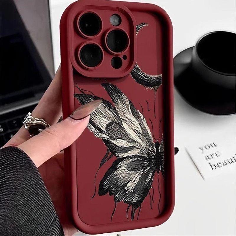 Cute Butterfly Red Phone Case for Iphone 17 Pro Max 16 Plus 15 14 13 11 Silicone Cover for Iphone 12 Pro Xr Xs X 8 7 Se3 Bumper