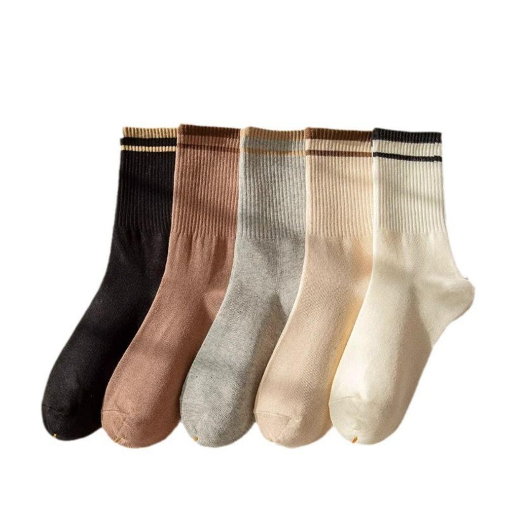 10Pairs Simple Mid-calf Socks Non-Slip Women Tube Socks Korean Style Stripe Socks  Girl