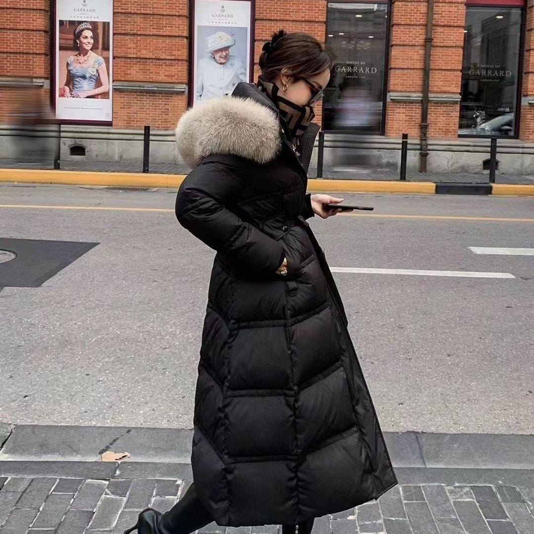 

Женская куртка пуховик приталенного кроя в корейском стиле, длинная, из пуха белой утки, со спандексом S 90-105 cm