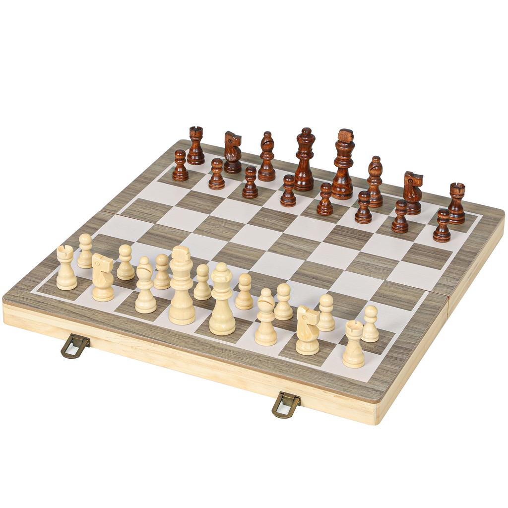 15 Inch Chess Set, Foldable Chess and Draughts Set, Brown