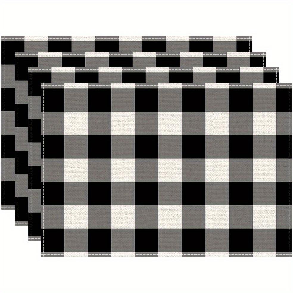 4pcs Black and White Checkered Placemats, 11.81x17.72- Durable, Rectangular Table Mats for Dining, Kitchen, and Party Decor