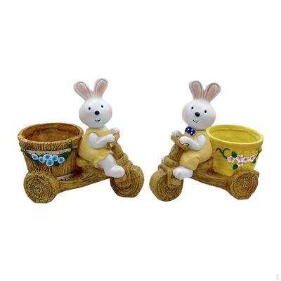2Pcs Rabbit Flower Pot Plant Cartoon Gift Sculpture Vase Makeup Brush Container