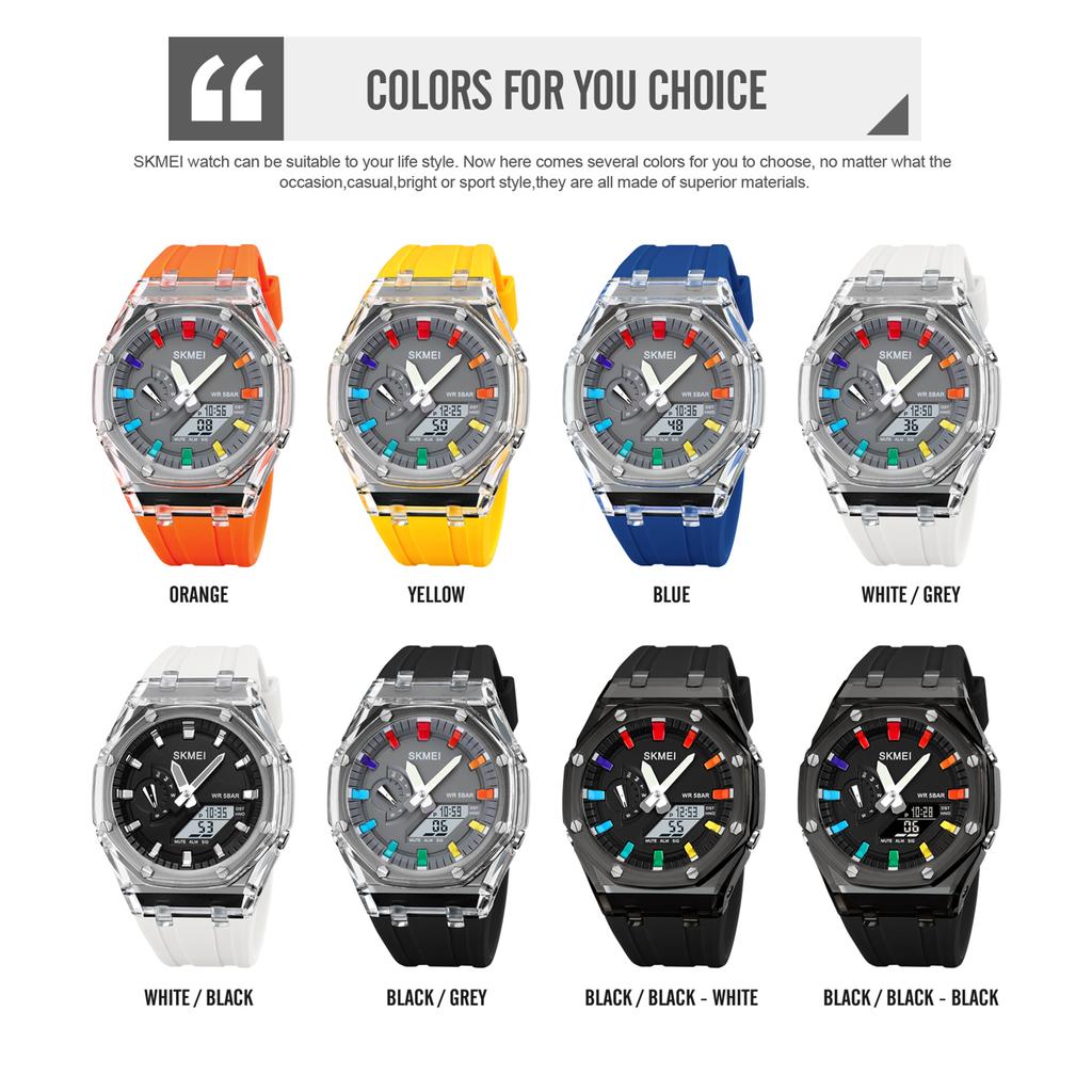 SKMEI Digital Watch 50M Water Resistant Backlight Wrist Watch World Time Stopwatch Daily Alarm