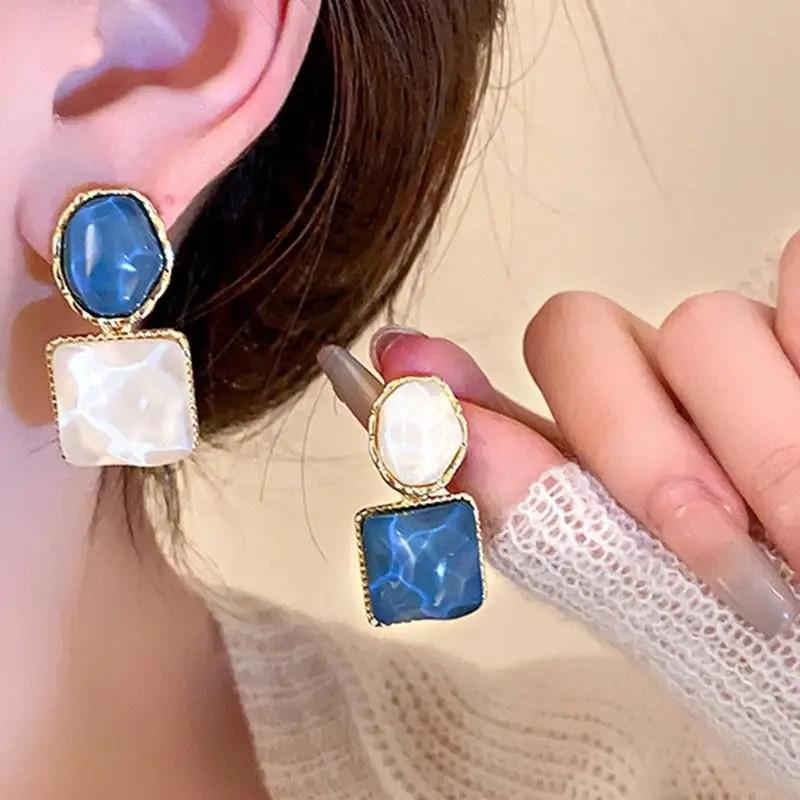 Silver Needle Korean Fashion Zircon Drop Earrings For Women Jewelry Trending New Luxury Vintage Gold Color Earrings