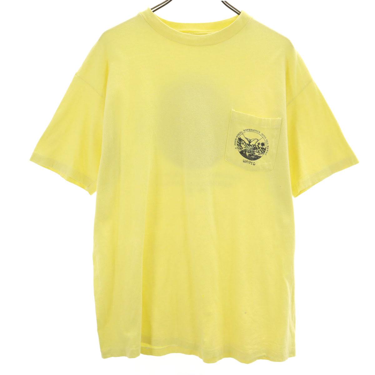 

ВИНТАЖНАЯ футболка 90-х годов с коротким рукавом, с одинарной строчкой, карманом и принтом на спине, мужская, б/у