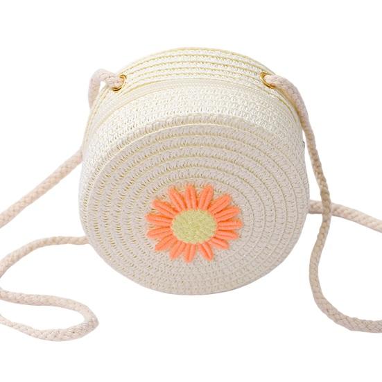 

Детская сумка через плечо с соломенным плетеным цветочным декором в пасторальном стиле, сумка через плечо с застежкой-молнией и регулируемым ремешком, сумка-слинг для повседневной носки, вечеринки, работы, свидания белый