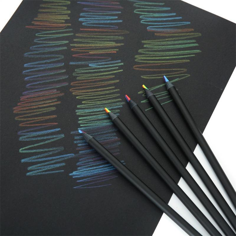 10PCS black wood rainbow pencil seven-color same core colored lead