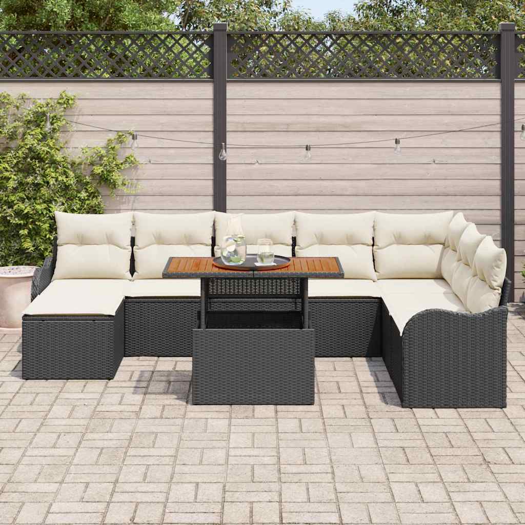 Garden Sofa Set with Storage 9 pcs Black Poly Rattan