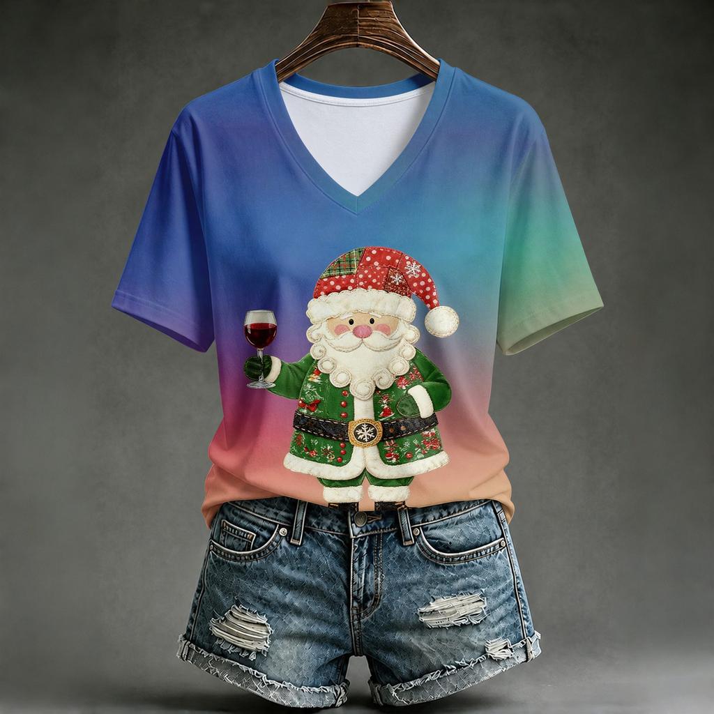 Women's Casual Christmas Printed Short Sleeve T-Shirt for Holiday and Everyday Wear